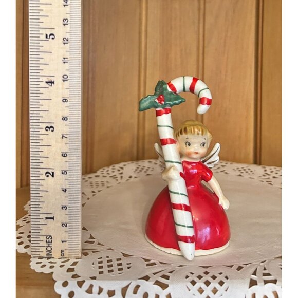 Vintage Napco Christmas Figurine Ceramic Angel Bell Candy Cane Girl - Picture 10 of 10